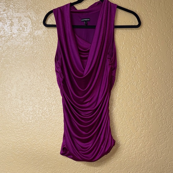 Express Tops - Express Draped Sleeveless Cowl Neck Top in Magenta